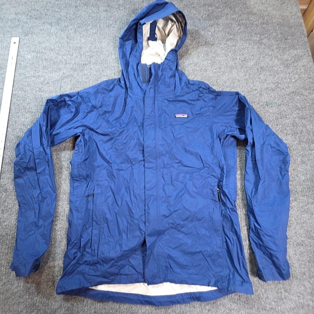 Patagonia Jacket Mens Medium Blue Windbreaker Hooded Full Zip Hiking Outdoor